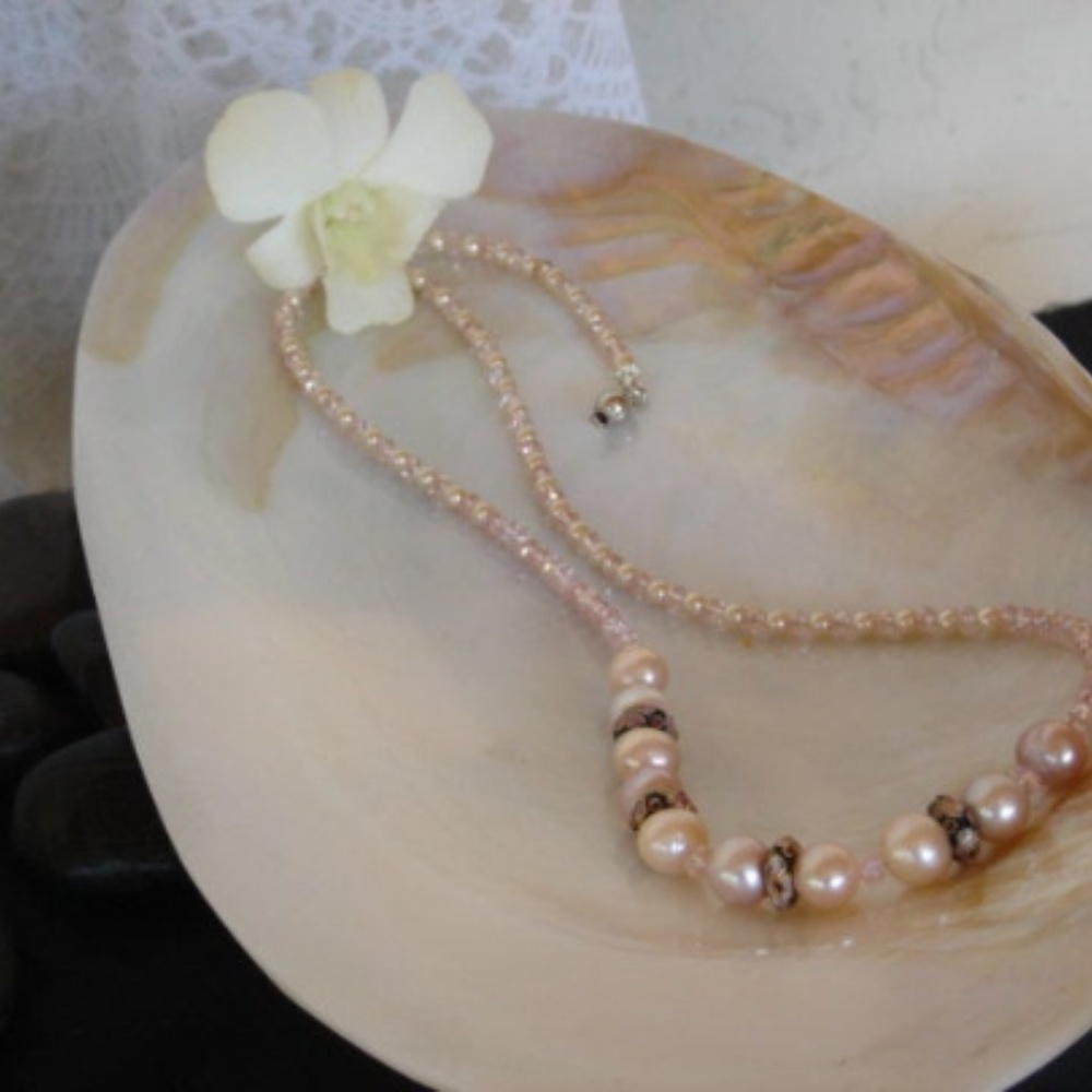 A Pearl and Cloissone‎ Necklace Freshwater Pearls